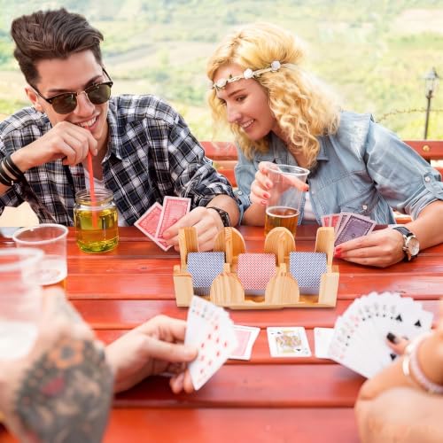 Kathfly Upgraded 9 Decks Wood Playing Card Holder 360° Rotating, Canasta Card Holder Tray Organizes, Poker, Games, Smooth Rotate Design & Easy Access, Balance & Stability(Wood Color) - style: 9 Decks