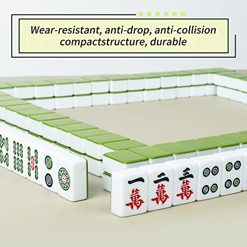 Chinese Green 1.17 Inches Compact Mahjong Set, Travel Small Size, 144 + 8 Blank Melamine Tiles, with Portable Travel Handbag Complete Mahjong Game Set - (Majiang,中国麻将) - color: Green