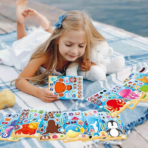 Ocean Animal Stickers, Make Your Own Sea Animal Stickers | 24 Sheets Make a Face Sticker, for Kids Activities Supplies Crafts, Ocean Sea Party Favors - style: Ocean Animal