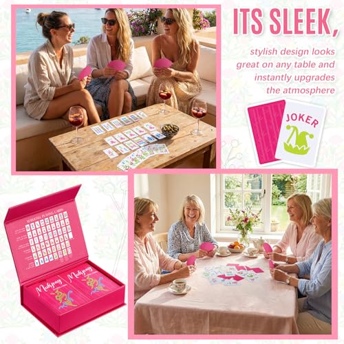 Soulchen 168-Piece PVC American Mahjong Card Print Set,Classic,Hot Pink | Lightweight Waterproof Format with 4 Dice and Storage Case, for Clubs, Pool, Cruises, Trips, Family Game Nights - color: Hot Pink, style: Classic