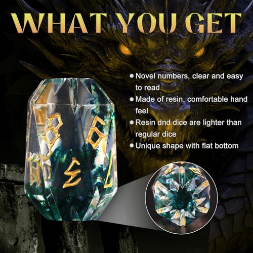FONVGOGO Polyhedral Dice Set DND, Unique Resin DND Dice for Dungeons and Dragons with Box 7 Piece Role Playing RPG D and D Dice(Black and Gold) - color: S Black and Gold