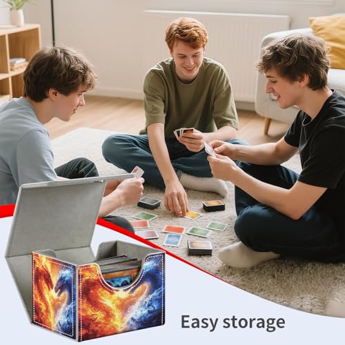 Fire Dragon Ice Dragon for MTG Deck Box, 100+ Double Sleeved Card Storage Case, PU Leather Commander Deck Case for TCG Magic Yugioh, Magnetic Closure - color: Fire Dragon Ice Dragon