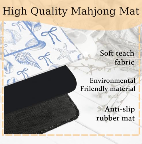 Coquette Blue Bow Coastal Beach Mahjong Mat 31.5 x 31.5 Inch, Girly Summer Preppy Beach Non-Slip Noise Reduction Mahjong Table Mat for American Mah Jong Poker Card Board Games Dominoes - color: Blue Bow