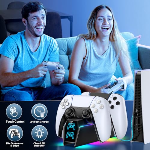 PS5 Controller Charger Station Compatible with PlayStation 5 Faceplates Edge & Dual Controller, 9 Lightings PS5 Accessories Charging Station, PS 5 Dock Stand with LED for Sony for PlayStation Consoles - color: Deep Black