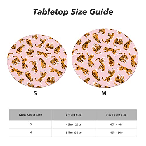 Famame Cute Tigers Pink Round Fitted Tablecloth with Elastic Protector Table Cloth Kitchen Dinner Waterproof Oil-Proof Table Covers Fits 40"-44", Small - color: Seamless Tigers Pink
