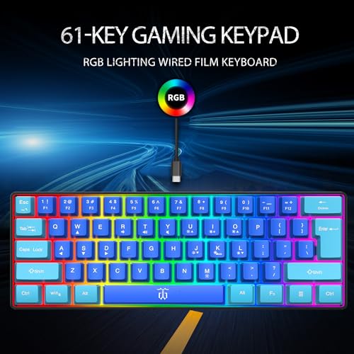 Snpurdiri 60% Wired Gaming Keyboard, RGB Ultra-Compact Mini Keyboard, Waterproof Mechanical Feeling Small Keyboard for PC/Mac Gamer, Typist, Travel, Easy to Carry on Business Trip (Wathet-Blue) - color: Wathet and Blue