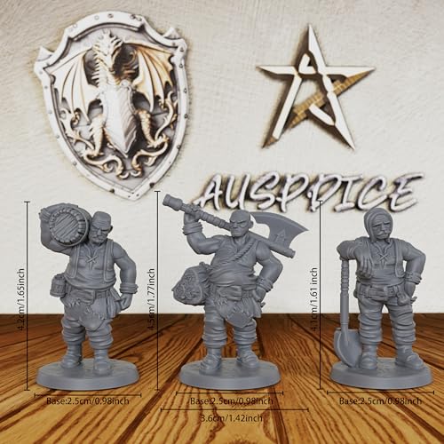 Unpainted Resin NPC Minis for Tabletop RPG Game - 28mm Scale Fantasy Village Folk Set for Dungeon Masters & RPG Gift - 3pcs Human Miniatures Tabletop Gaming Miniatures - Male Townsfolk (AS613)