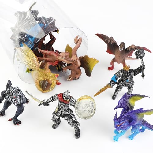 Liberty Imports Medieval Knights & Fantasy Dragons Figurines Set, 12 Pack | Mythical Creatures with Knights, Dragons, Wyvern, Griffin, and More, Mini Toy Figures, For Kids