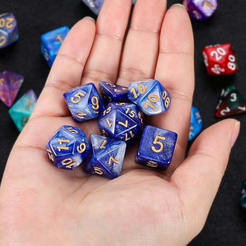 QMAY DND Dice Set -D&D Polyhedral Dice (7 Pcs) for Dungeons and Dragons (Deep Blue Sky) - color: Deep Blue Sky