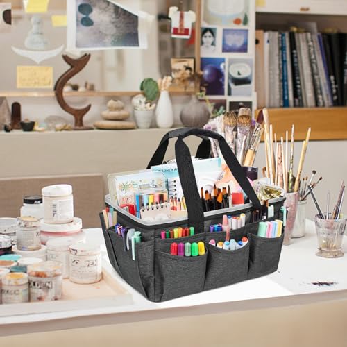 Multi-Functional Tote Craft Bag Desktop File Folder Carrying Bag With Pockets For Art,Craft,Sewing, Travel, Daily Use,Office (Dark Grey) - color: Dark Grey