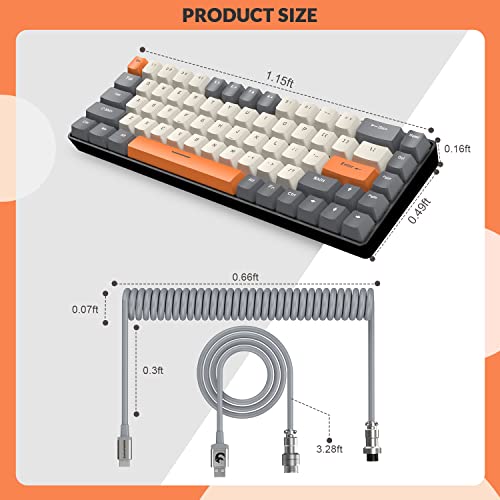 ZIYOU LANG RK-T8 Wired 65% Mechanical RGB Gaming Keyboard-Dark Gray/White | Rainbow Backlit,Anti-ghosting,TKL,Mini 68 Key,Custom Coiled C to A Cable,Tactile Blue Switch for PS4 PS5 Xbox PC Mac Gamer - color: Dark Gray White, size: 65% Keyboard