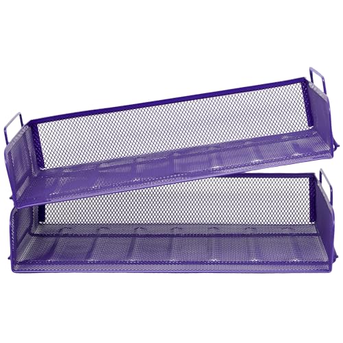EASEPRES 2 Pack Stackable Desk Paper Tray, Metal Mesh Desktop Document Letter File Organizer for Office Home School, 13.5'' L x 9.75'' W x 5.5'' H, Purple - color: 2 Pack Purple