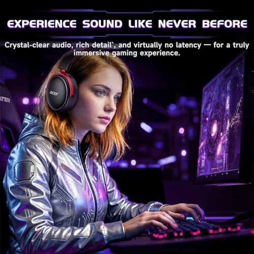 Acer 2.4GHz Wireless Gaming Headsets for PS5, PS4, PC, Switch, Tri-Mode Bluetooth Gaming Headset with Mic, Stereo Sound, 40+Hr Battery, 50mm Drivers - Black
