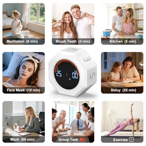Small Productivity Timer - Pomodoro Timer with 3/5/10/25/60 Min Presets & Custom Countdown | Magnetic Rechargeable Digital Clock for Desk, Study and Games (White) - color: White