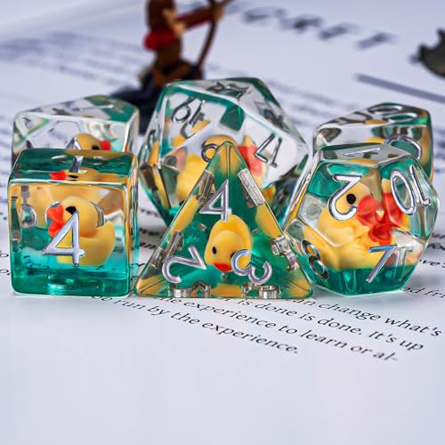 Resin D&D Dice Set, 7pcs Polyhedral Dice (D4, D6, D8, D10, D12, D20, D%) for Dungeons and Dragons, RPG, MTG (Yellow Duck) for Ages 15 and Up - color: Yellow Duck