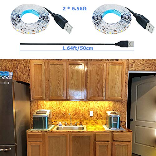 USB LED Strip Warm White 3000K 5V USB Powered 13.12ft/4M(2pcs x 6.6ft) | 240LEDs Flexible SMD2835 High Brightness No-Waterproof IP20 LED Tape Lights - color: Warm White
