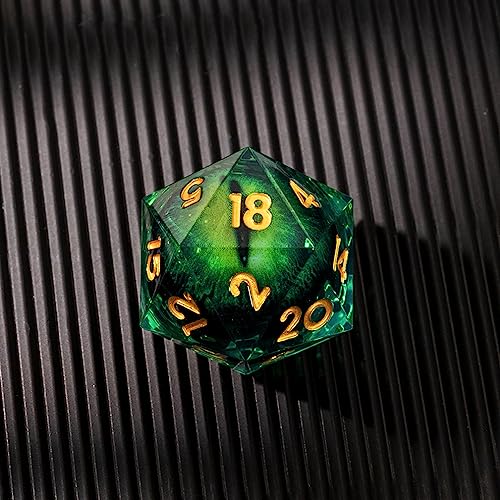 Beholder'S Eye D20 Dice Dragon Eye DND 22MM Single Dice with Resin Sharp Edge 20 Sided D&D Handmade Polyhedral for Dungeons and Dragons, RPG, Roleplaying Games MTG Table Games(Green Gold) - color: D20-green Dragon Eye