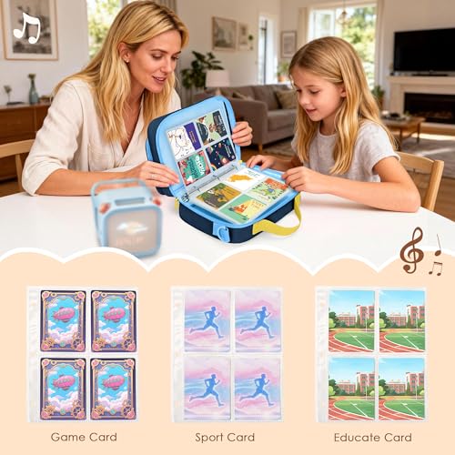 LoDrid Card Binder 4 Pocket with 50 Removable Sleeves Holds 409 Cards, Blue | Compatible with Yoto Cards, Card Case with Handle and Shoulder Strap for Travel, Bag Only, Patent Design - color: Blue