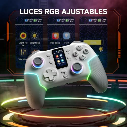 ECHTPower Wireless PC Gaming Controller with TFT Screen, Hall-Effect Joysticks No Drift, 1000Hz Polling, Dual Hall Triggers, Turbo & RGB, Multi-Platform PC Controller for Windows/Switch/Android/iOS - color: White+Grey