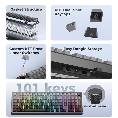 LUMI101 Wireless Mechanical Keyboard,Full-size keyboard with numeric keypad,Tri-Mode BT5.0/2.4GHz/USB-C Hot Swappable Custom Keyboard,RGB Backlit Computer Gaming Keyboards(White Grey Mute Switch) - color: White Mute Switch