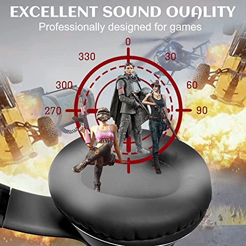 Cat Ear Gaming Headphones Wired AUX 3.5mm with LED Light, VIGROS Flashing Stereo Game Headphones Surround Sound Over-Ear Headsets with Microphone Fit Kids & Adult for PC, PS4, Switch, Mobile, Laptop - color: Black