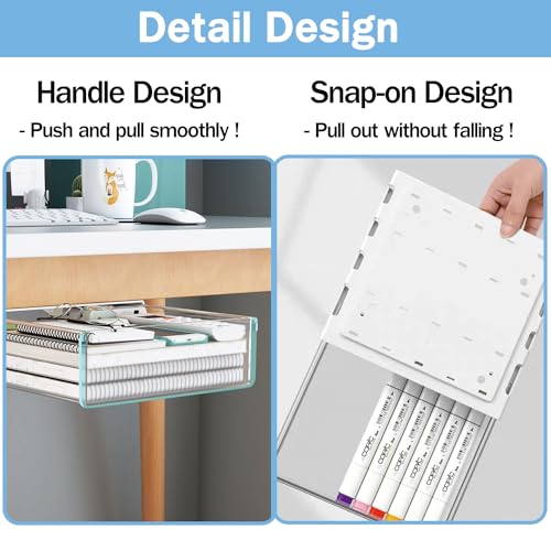 SVNNELP Large Under Desk Table Drawer Storage Organizer A4,Desk Accessories & Workspace Organizers,Hidden Self-Adhesive Under Table Pencil Tray Drawer for Office(Clear White)