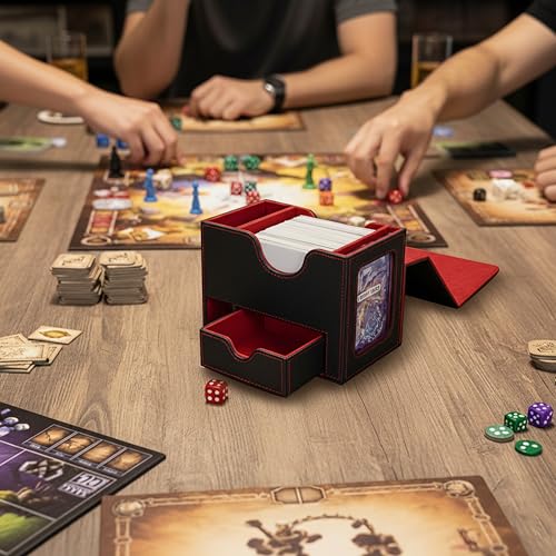 Commander Deck Box for MTG with Dice Tray - Card Deck Box Fits 100 Double-Sleeved Cards & 35PT Card Brick with Commander Display & Magnetic Holder for TCG/CCG Games-Black/Red - color: Black Red
