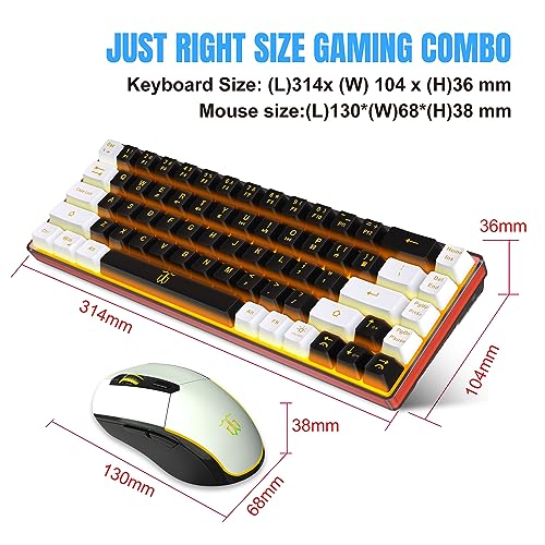 Snpurdiri 60% Wireless Gaming Keyboard and Mouse Combo,Orange Backlit Rechargeable 2000mAh Battery,Mini Mechanical Feel Anti-ghosting Keyboard + Popular RGB Mice for Gaming, Office(Black-White) - color: Black White Combo