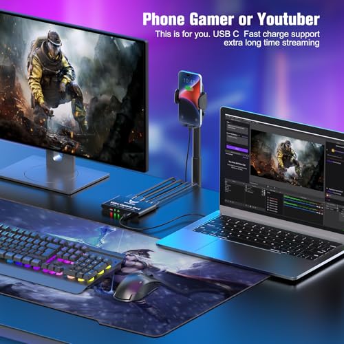 4K60Hz Capture Card 1080P240Hz VRR Passthrough PS5 Xbox | Lag-free HDR audio video recorder device with 3.5mm ports & USB 3.2 fast-charging support - size: 4K 60Hz Black