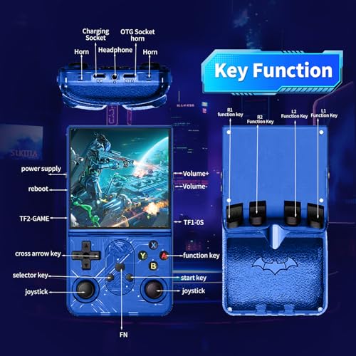 S600 Retro Gaming Console, Retro Handheld Console 4.0'' Screen Linux System, 64G TF Card, Support 30+ Simulators, 3500mAh Rechargeable Portable Pocket Arcade - color: Blue