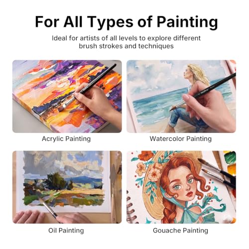 Nicpro 30pcs Paint Brush Set, Professional Paintbrushes with Paint Spatula and Cloth Roll, Craft Paint Brushes for Acrylic Painting, Oil, Watercolor, Gouache, Art Supplies for Artists and Beginners - color: Black