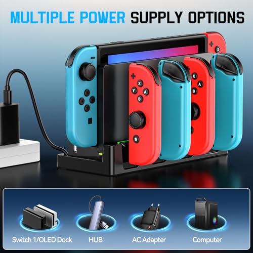 Switch Charging Dock for Joycons, Controller Charger Station for Nintendo Switch/OLED Model, 2 Hour Joycon Charger, Storage & Organization Charging Stand for TV Dock Station, for Mac Compatible Game - size: S-Black-Switch 1