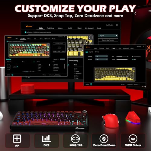 Attack Shark X65PRO HE & X11 Gaming Combo–Hall Effect Magnetic Keyboard & Superlight Mouse with RGB Charging Dock,8KHz Polling 22K DPI,Tri-Mode Wireless,Hot-Swappable,for Win/Mac/Linux (Black Red)
