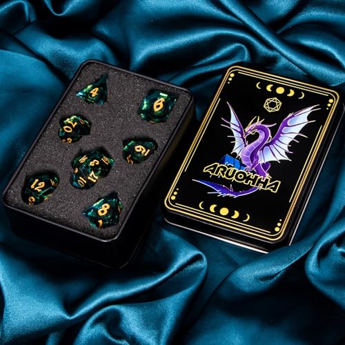 ARUOHHA DND Resin Dice Dragon Eye Dice Liquid Core Red Sharp Edged Dice Set with Gift Box, Polyhedral D and D Dice Set Role Playing Game D20 D12 D10 D8 D6 D4 - color: Yy06-blue
