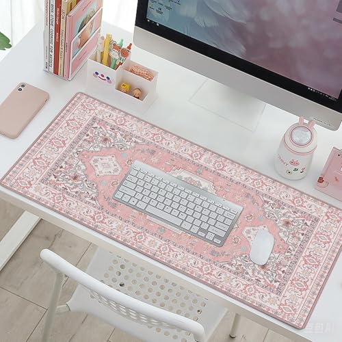 Baziabbo Pink Desk Mat,XXL Extended Large Mouse Pad,Gaming Mousepad with Stitched Edge,Non-Slip Rubber Base Keyboard Desk Pad for Home Office Study Game (Pink) - color: Pink