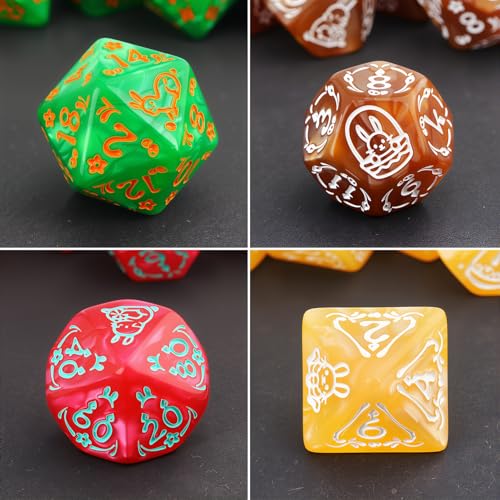 PJOY Mystery DND Dice Set Easter Bunny Pattern Polyhedral D&D Dice for Dungeons and Dragons Role Playing Games TTRPG DND Gifts - color: Random Bunny
