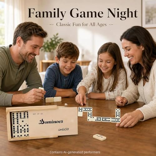 Smilejoy Double Nine Dominoes for Adults, 55 Tiles with Wooden Box | For 2-6 players, Metal spinners,Travel wood case,55 domino tiles, Classical Board game, Family game night,gift choice - size: D9+ Medium