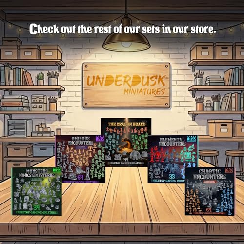 Underdusk Ominous Encounters: 64 Unpainted DND Miniatures Bulk Set for Dungeon Masters – 24 Designs, 28mm Figures with 4 Huge Boss Monsters – D&D 5e & Pathfinder Compatible, Stat Blocks Included