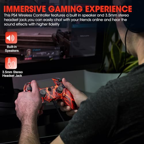 citnh Wireless Controller for PS4,compatible with ps4/slim/pro and windows pc 6-Axis Gyro/Multi Touch Pad/3.5mm Audio Jack/800mAh Battery and Speaker (Magma Red) - color: Red
