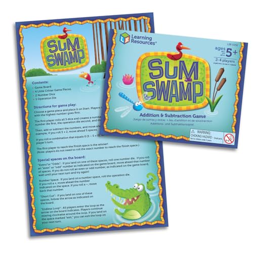 Learning Resources Sum Swamp Game Addition & Subtraction Board Game - Educational Homeschool, Elementary Math Classroom Must Haves, Kindergarten, Gifts for Kids, Numbers for Boys and Girls