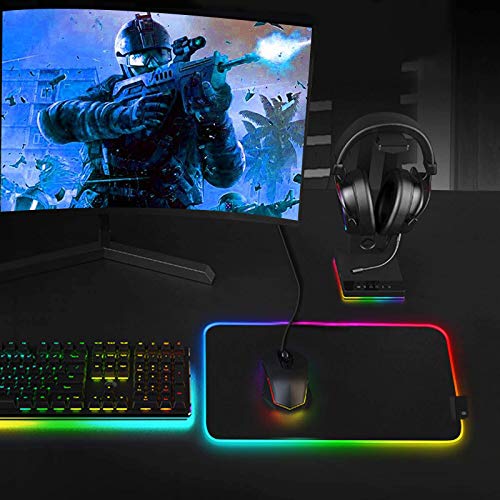 RGB Gaming Mouse Pad, Small Size Glowing Water-Resistant Soft LED Mouse Pad (13.8 x 9.8 x 0.16”) with 14 Lighting Mode, Anti-Slip Rubber Base Mouse Mat for PC LaptopOfficeHomeTravel, L-Black