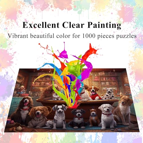 Puzzles for Adults 1000 Pieces, Group of Dogs Jigsaw with Poster Letter on Back, Unique Pieces Fit Well No Dust (27.5"x19.6") - color: Multicolor