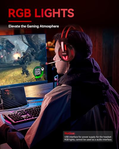 Voistek Over Ear Headphones Wired, Computer Headset with Microphone & Volume Control, 50mm Drivers, Game Headphones for PC, Laptop, Computer, PS4, PS5 - color: Red