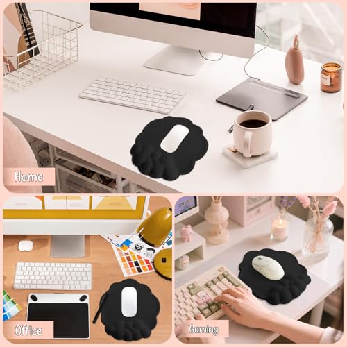 Mouse Pad Wrist Support, Cloud Mousepad with Memory Foam Wrist Rest, Non-Slip PU Base Gaming Leather Surface Mouse Pad for Home Office Laptop, Black - color: Black