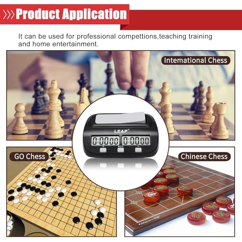 LEAP Chess Clock Digital Chess Timer Professional for Board Games Players Count Up/Down Timer with Alarm Function Black (Official Store)