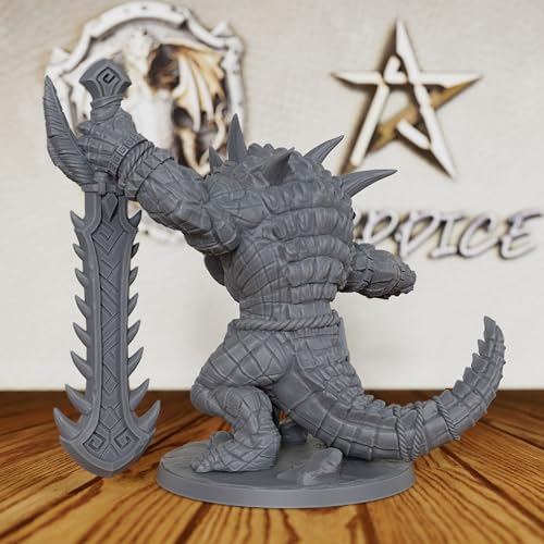 32mm Scale Lizardman Warrior RPG Accessory - Fantasy Minis Figurine for Role Playing & Miniature Game - Unpainted Resin RPG Figure for DM & Dungeon Masters - Zantaroth Lizard Champion (AS44)