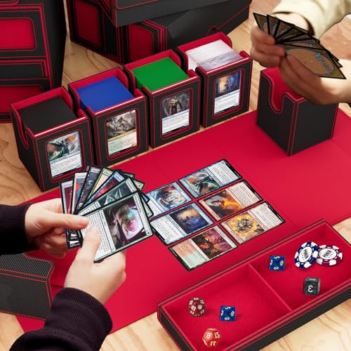 Gomyrod Card Deck Box with 4 Commander Display & Dice Tray (Black & Red) | 7 In 1 MTG Commander Deck Box, Fits 240+ Toploader Cards, Removable Deck Case, Compatible for Magic/TCG/Sports/Baseball Cards - color: Black & Red