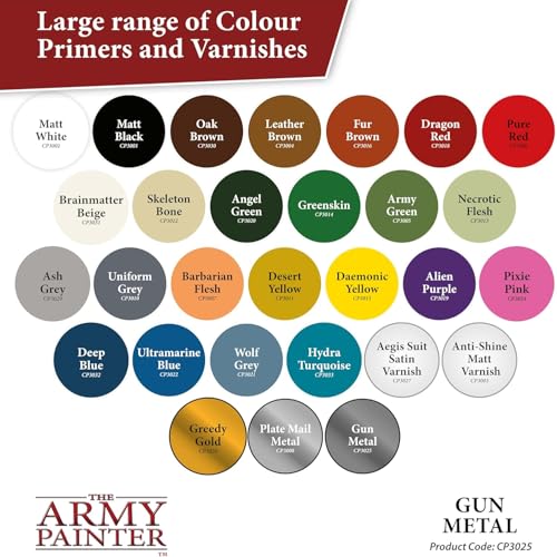 The Army Painter, Colour Primer Gun Metal, 400 ml spray acrilico | Primer grigio canna di fucile per dipingere miniature Warhammer e Dungeons and Dragons - color: Gun Metal