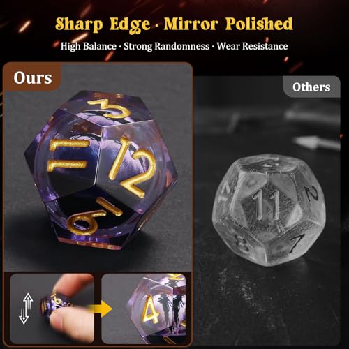 MoKo Liquid Core DND Dice Set 7PCS, Purple + Gold | Sharp Edge Resin Polyhedral, D20 D12 D10 D8 D6 D4 D%, Gift Box Included, Compatible with Dungeons and Dragons RPG - color: 1 - Purple + Gold