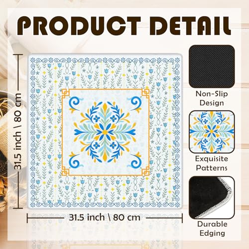Blue and Yellow Chinoiserie Floral Mahjong Mat 31.5 x 31.5 in, Abstract Art Chinese Non-Slip Noise Reduction Gaming Mat for Table American Mahjong Poker Board Games Card Games Dominoes - color: Blue Yellow Abstract Floral Pattern Mahjong Mat